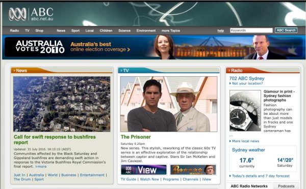 ABC homepage in 2010